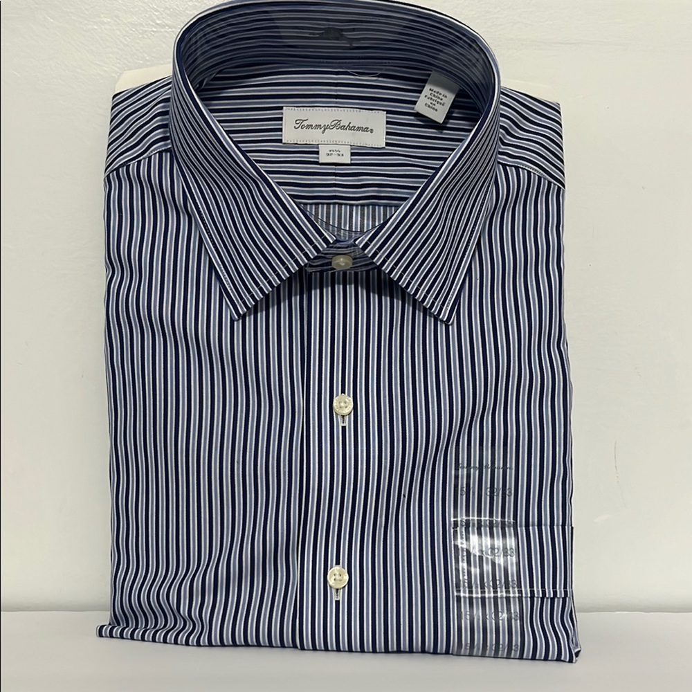 Tommy Bahama Men's Navy and White Striped Dress Shirt